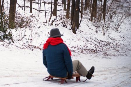 A.V. Shirk Sledding Down "Devil's Hill" Sled Run