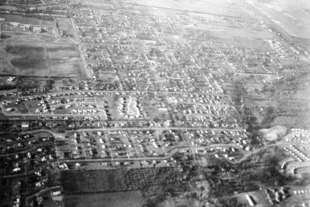 Black and white photo of neighborhoods