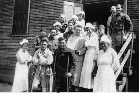 Charles Wing, Clara Rollins and Group of People at Camp Sherman