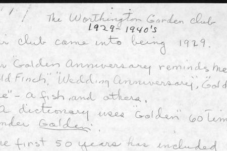 Handwritten History of Worthington Garden Club