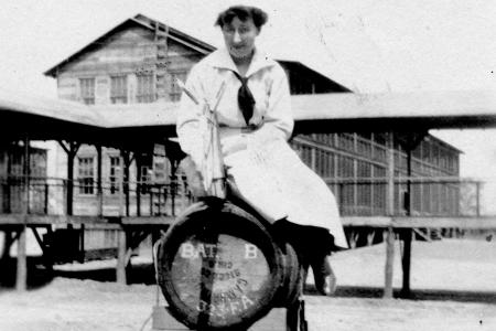 Harriet Elizabeth Putman on Water Barrel at Camp Sherman