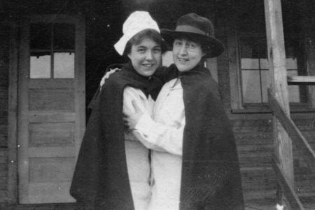Harriet Elizabeth Putman with Unidentified Person in Front of Building at Camp Sherman