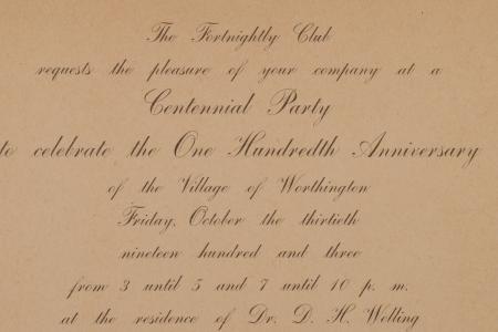 Invitation to the Fortnightly Club's Centennial Party