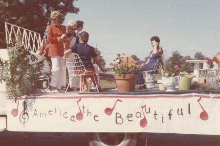 Members of the Worthington Hills Garden Club on Fourth of July Parade Float, 1973