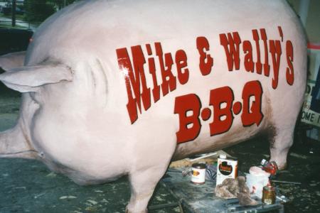 "Mike & Wally's" (Pig Iron) BBQ Pig Statue in the Garage Studio of its Creator, William (bc) (Bill) Collins