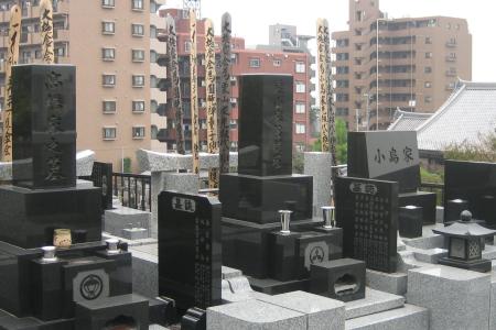 Photograph of Buddhist cemetery monuments in Sayama, Japan