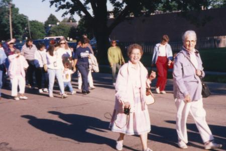 Photograph of Parade to Ribbon Cutting at Reopening of the Old Worthington Library