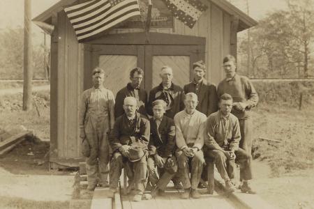 Photograph of Workers in front of Pennsylvania Railroad Handcar House
