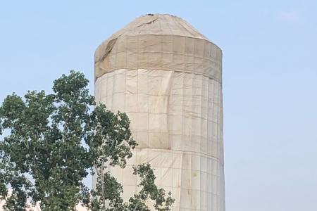 Photograph of the Worthington Hills Water Tower Covered in a Tarp, 2020