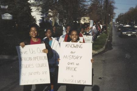 Students Marching on Dublin-Granville Road for African-American Studies Course