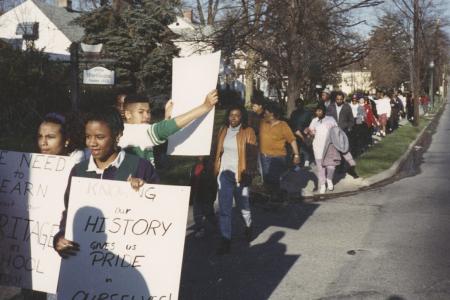 Students Marching on E. Dublin-Granville Road for African-American Studies Course